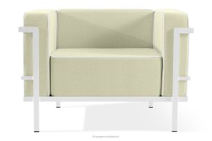 TRIGLO, https://konsimo.sk/kolekcie/triglo/ Moderné záhradné kreslo na kovových nohách, biele/svetlo zelené/biele biela/svetlo zelená/biela - obrázok