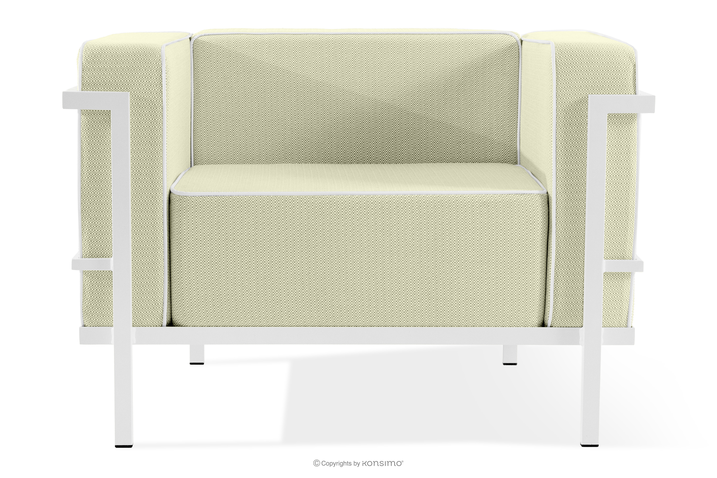 Moderné záhradné kreslo na kovových nohách, biele/svetlo zelené/biele