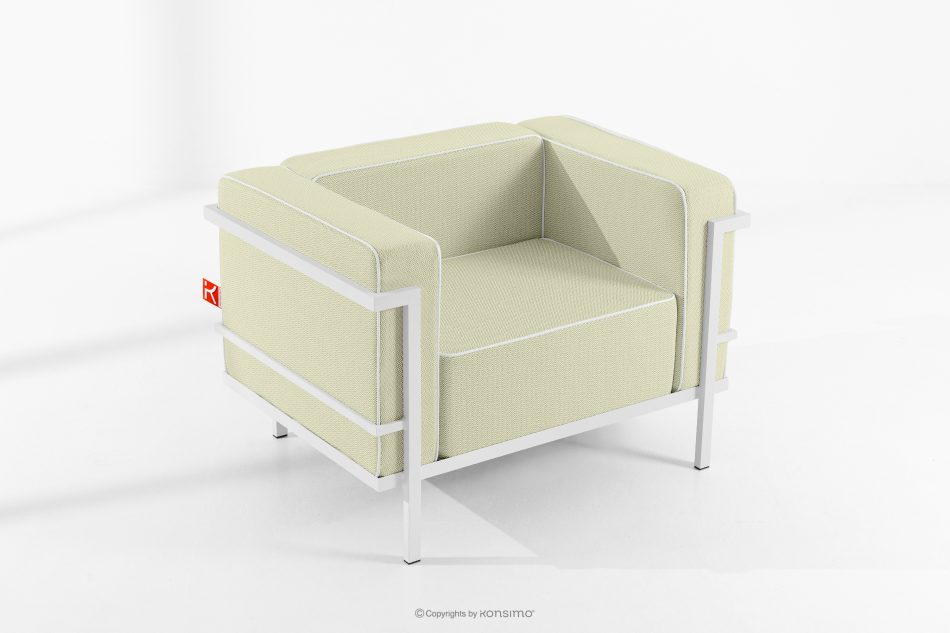 TRIGLO Moderné záhradné kreslo na kovových nohách, biele/svetlo zelené/biele biela/svetlo zelená/biela - obrázok 1