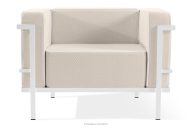 Moderné záhradné kreslo na kovových nohách, biele/tmavo béžové/biele