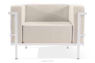 TRIGLO, https://konsimo.sk/kolekcie/triglo/ Moderné záhradné kreslo na kovových nohách, biele/tmavo béžové/biele biela/tmavá béžová/biela - obrázok