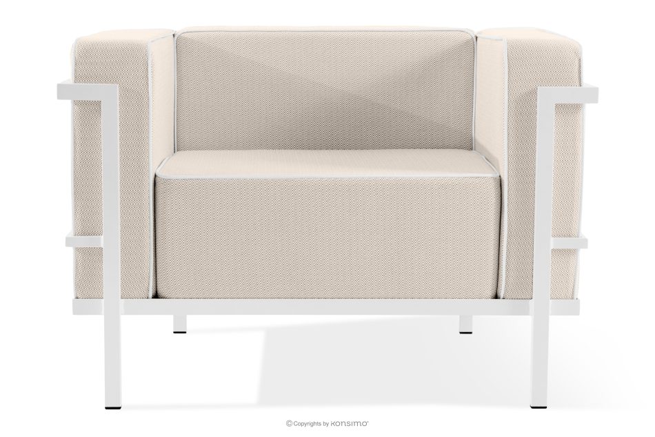 TRIGLO Moderné záhradné kreslo na kovových nohách, biele/tmavo béžové/biele biela/tmavá béžová/biela - obrázok 0