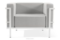 Moderné záhradné kreslo na kovových nohách, biele/tmavo šedé/biele