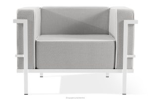 TRIGLO, https://konsimo.sk/kolekcie/triglo/ Moderné záhradné kreslo na kovových nohách, biele/tmavo šedé/biele biela/tmavo sivá/biela - obrázok