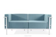 Moderná záhradná pohovka 2 na kovových nohách, biela/morská modrá/biela