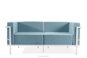 TRIGLO, https://konsimo.sk/kolekcie/triglo/ Moderná záhradná pohovka 2 na kovových nohách, biela/morská modrá/biela biela/morská modrá/biela - obrázok