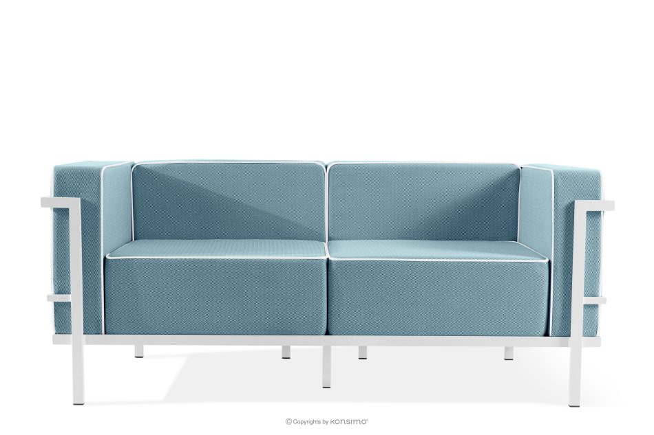 TRIGLO Moderná záhradná pohovka 2 na kovových nohách, biela/morská modrá/biela biela/morská modrá/biela - obrázok 0