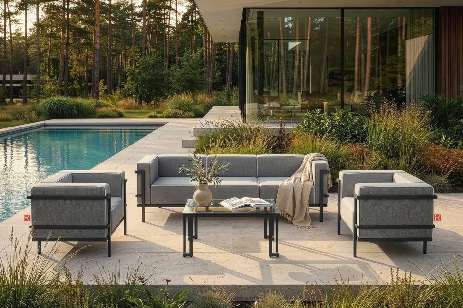 TRIGLO Moderná záhradná pohovka 3 na kovových nohách, tmavo šedá/čierna/biela tmavo sivá/čierna/biela - obrázok 10