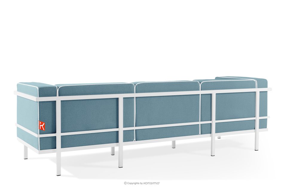 TRIGLO Moderná záhradná pohovka 3 na kovových nohách, biela/morská modrá/biela biela/morská modrá/biela - obrázok 3