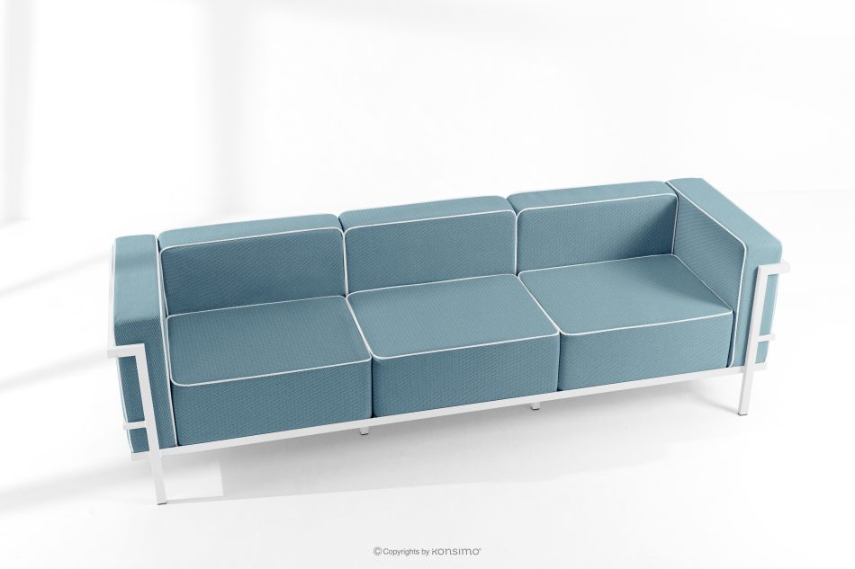 TRIGLO Moderná záhradná pohovka 3 na kovových nohách, biela/morská modrá/biela biela/morská modrá/biela - obrázok 1