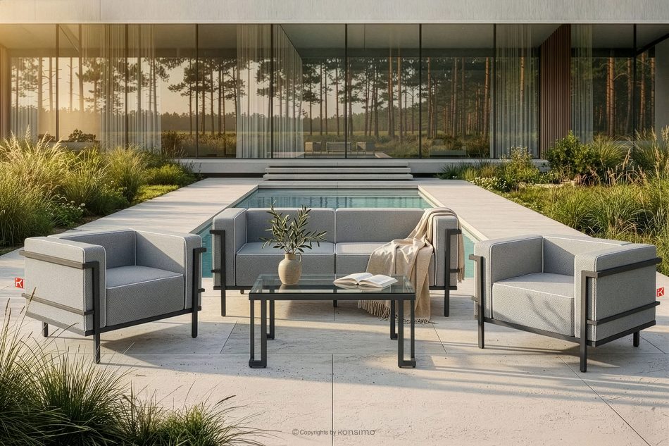 TRIGLO Záhradný nábytok: 2 kreslá, dvojmiestna pohovka, konferenčný stolík v tmavošedej/tmavošedej/bielej farbe tmavo sivá/tmavo sivá/biela - obrázok 19