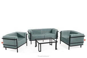 TRIGLO, https://konsimo.sk/kolekcie/triglo/ Záhradný nábytok: 2 kreslá, dvojmiestna pohovka, konferenčný stolík v tmavošedej/tmavozelenej/bielej farbe tmavo sivá/tmavo zelená/biela - obrázok