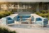 TRIGLO Záhradný nábytok: 2 kreslá, dvojmiestna pohovka, konferenčný stolík v bielej/morskej modrej/bielej farbe biela/námornícka modrá/biela - obrázok 20