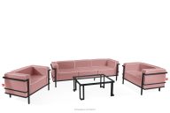 Záhradný nábytok: 2 kreslá, trojmiestna pohovka, tmavošedý/červený/biely konferenčný stolík