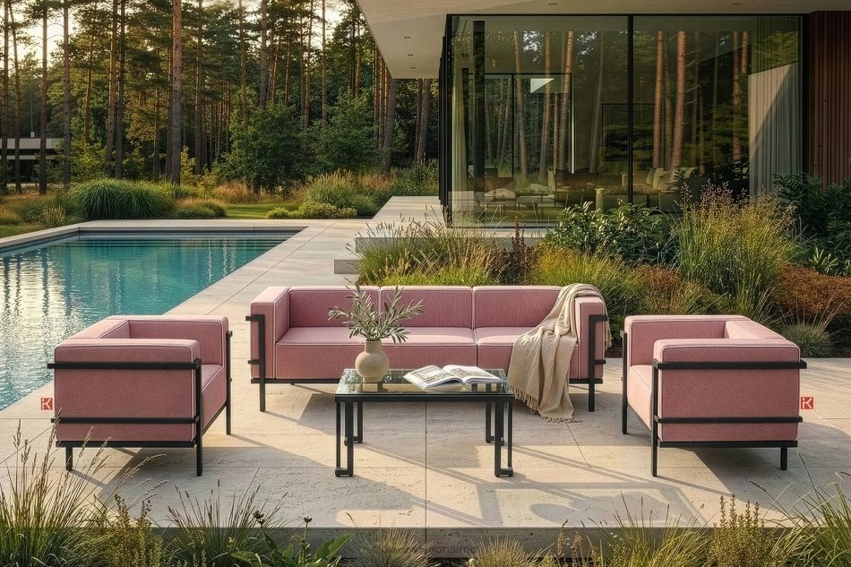 TRIGLO Záhradný nábytok: 2 kreslá, trojmiestna pohovka, tmavošedý/červený/biely konferenčný stolík tmavo sivá/červená/biela - obrázok 19