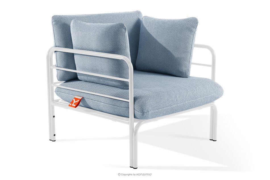 RAMBE Záhradné kreslo Loft s kovovými nohami, biele/morská modrá/biele biela/morská modrá/biela - obrázok 2