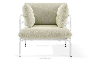 RAMBE, https://konsimo.sk/kolekcie/rambe/ Záhradné kreslo Loft s kovovými nohami, biele/svetlo zelené/biele biela/svetlo zelená/biela - obrázok