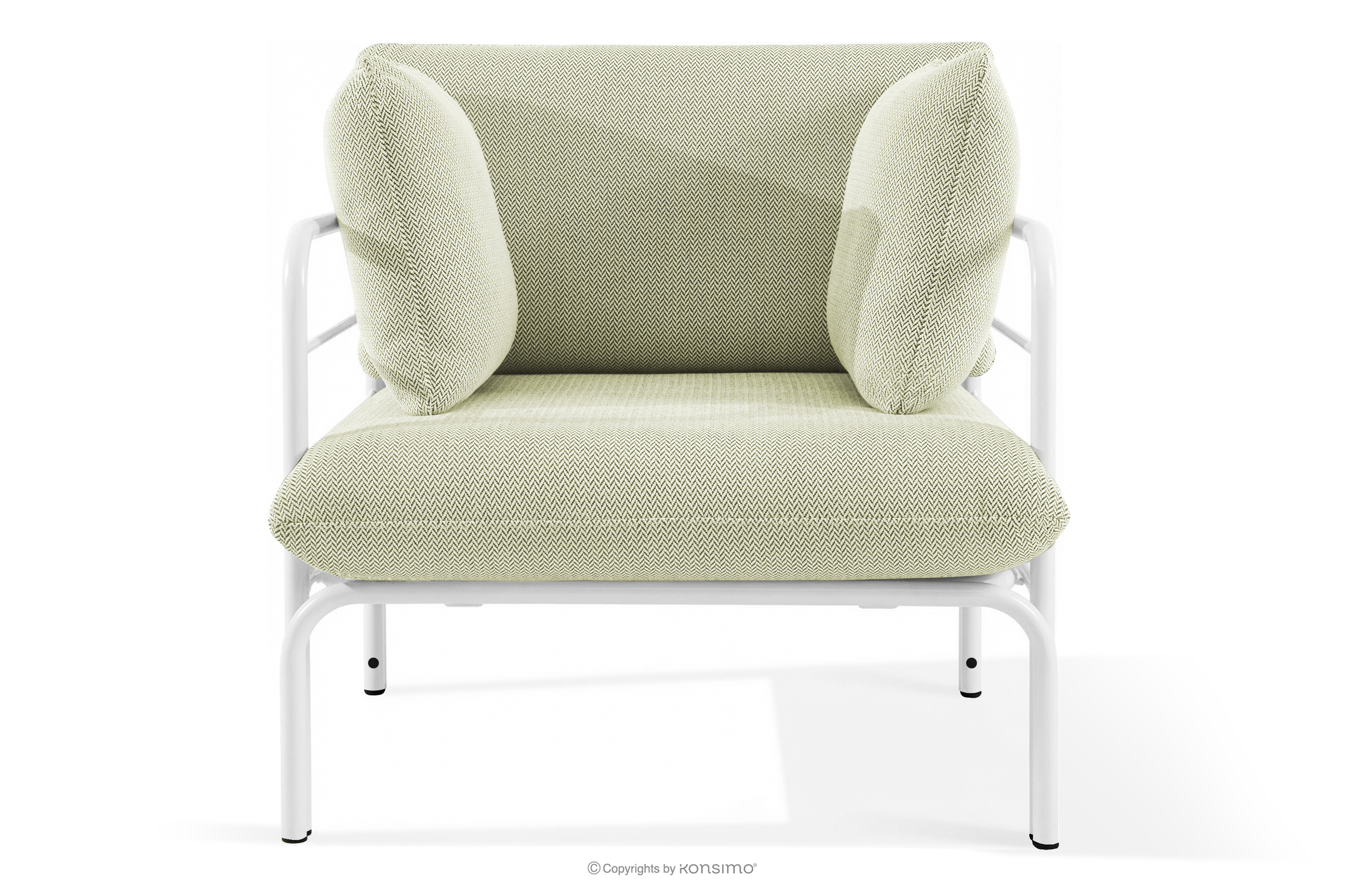 Záhradné kreslo Loft s kovovými nohami, biele/svetlo zelené/biele