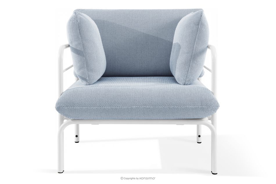 RAMBE Záhradné kreslo Loft s kovovými nohami, biele/svetlo modré/biele biela/nebesky modrá/biela - obrázok 0