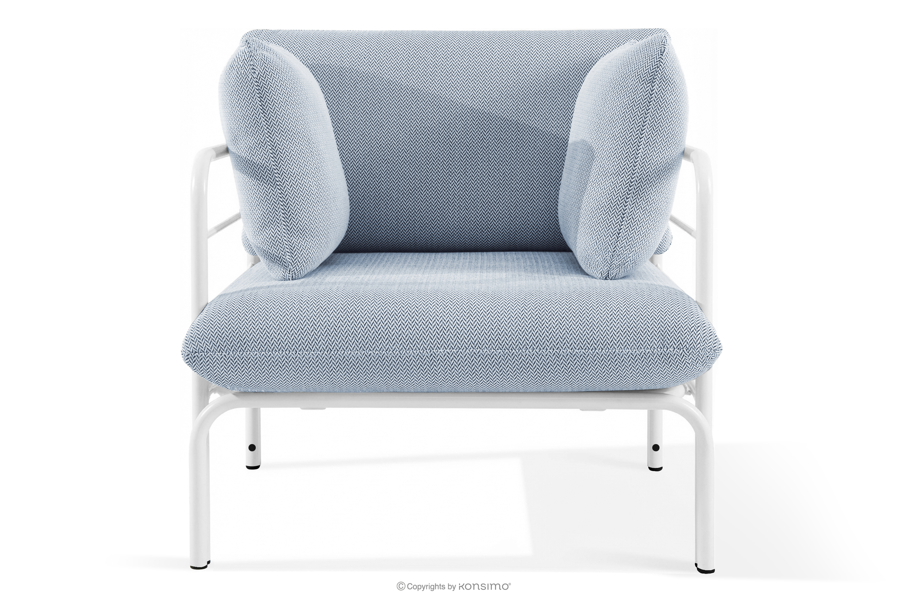 Záhradné kreslo Loft s kovovými nohami, biele/svetlo modré/biele