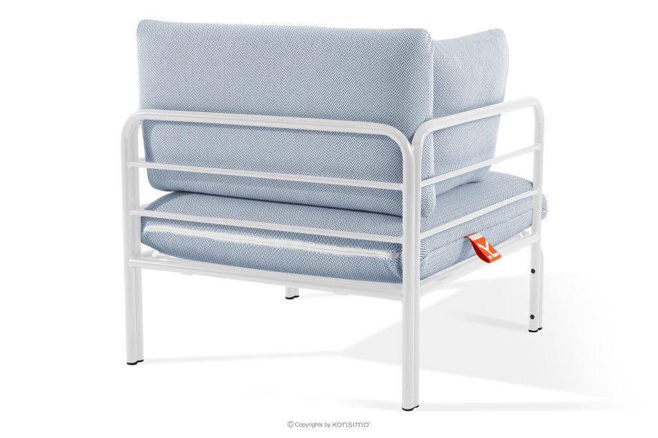 RAMBE Záhradné kreslo Loft s kovovými nohami, biele/svetlo modré/biele biela/nebesky modrá/biela - obrázok 3