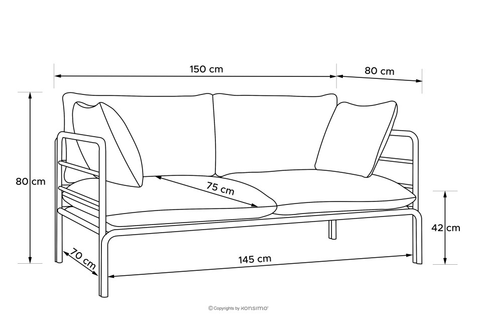 RAMBE Záhradná pohovka Loft 2 na kovových nohách, biela/morsky modrá/biela biela/morská modrá/biela - obrázok 11