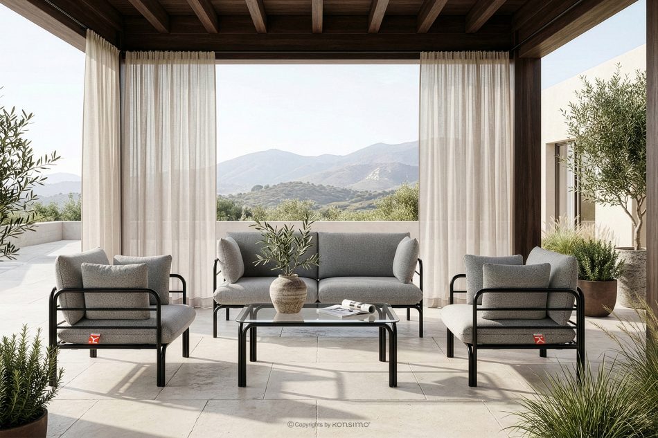 RAMBE Záhradný nábytok 2x kreslo, dvojmiestna pohovka, stôl v antracitovej/čiernej/bielej farbe antracitová/čierna/biela - obrázok 18