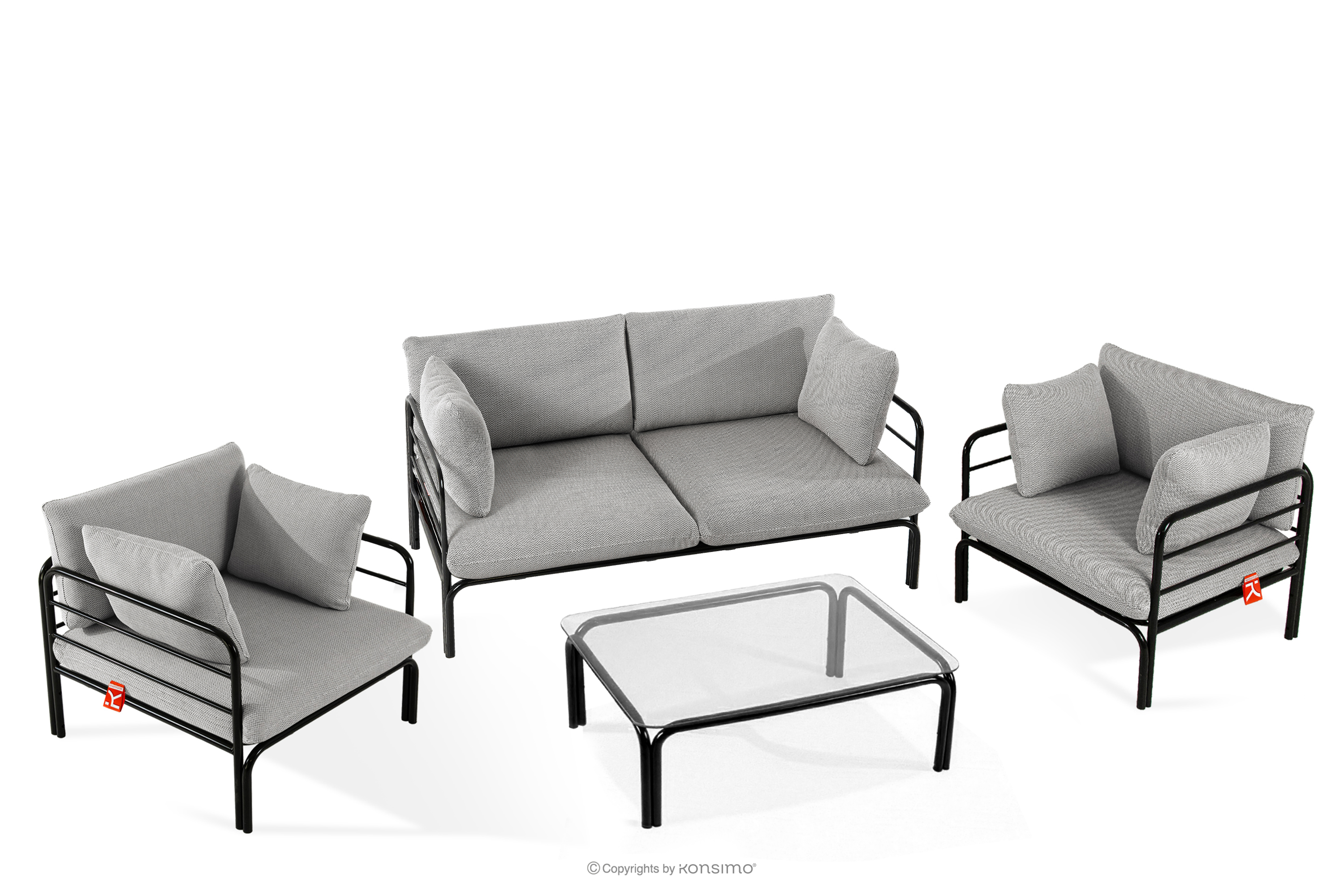 Záhradný nábytok: 2 kreslá, dvojmiestna pohovka, antracitový/tmavo sivý/biely konferenčný stolík