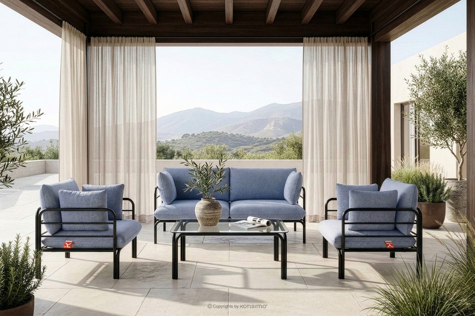 RAMBE Záhradný nábytok 2x kreslo, dvojmiestna pohovka, stôl v antracitovej/námorníckej modrej/bielej farbe antracitová/námornícka modrá/biela - obrázok 18