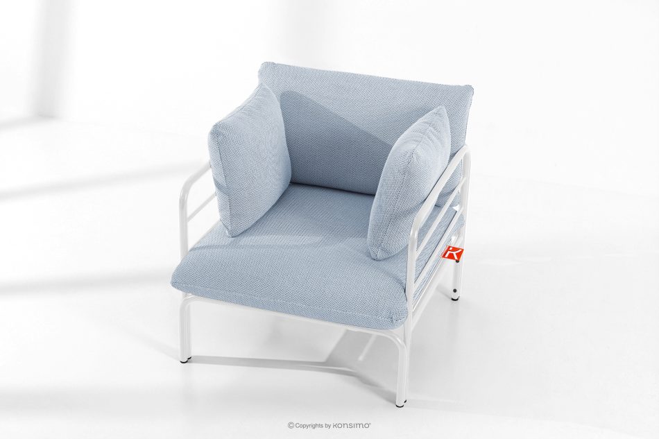 RAMBE Záhradný nábytok: 2 kreslá, dvojmiestna pohovka, biely/svetlo modrý/biely stôl biela/nebesky modrá/biela - obrázok 17