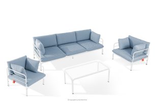 RAMBE, https://konsimo.sk/kolekcie/rambe/ Záhradný nábytok 2x kreslo, trojmiestna pohovka, stôl biely/morsky modrý/biely biela/morská modrá/biela - obrázok