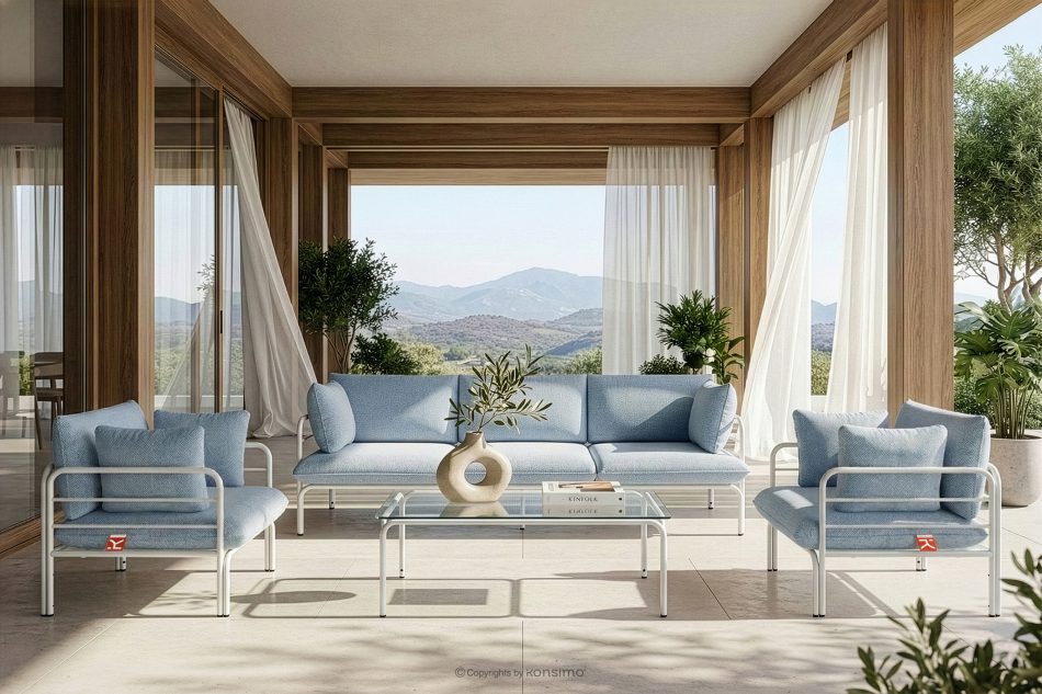 RAMBE Záhradný nábytok 2x kreslo, trojmiestna pohovka, stôl biely/morsky modrý/biely biela/morská modrá/biela - obrázok 18