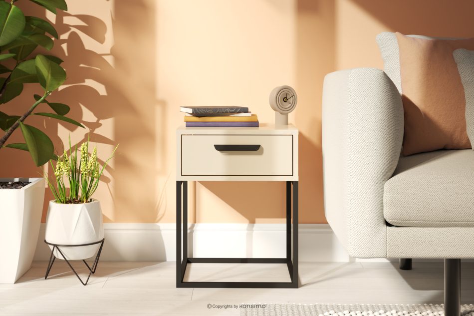 RECTUS Krémový nočný stolík so zásuvkou krémová/čierna - obrázok 1