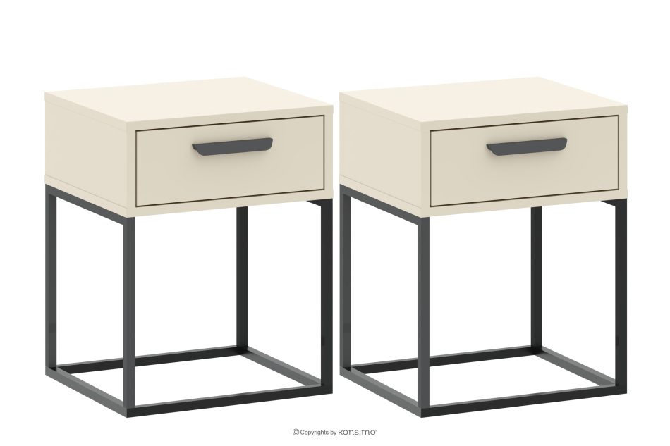 RECTUS Krémový nočný stolík so zásuvkou 2 ks krémová/čierna - obrázok 0