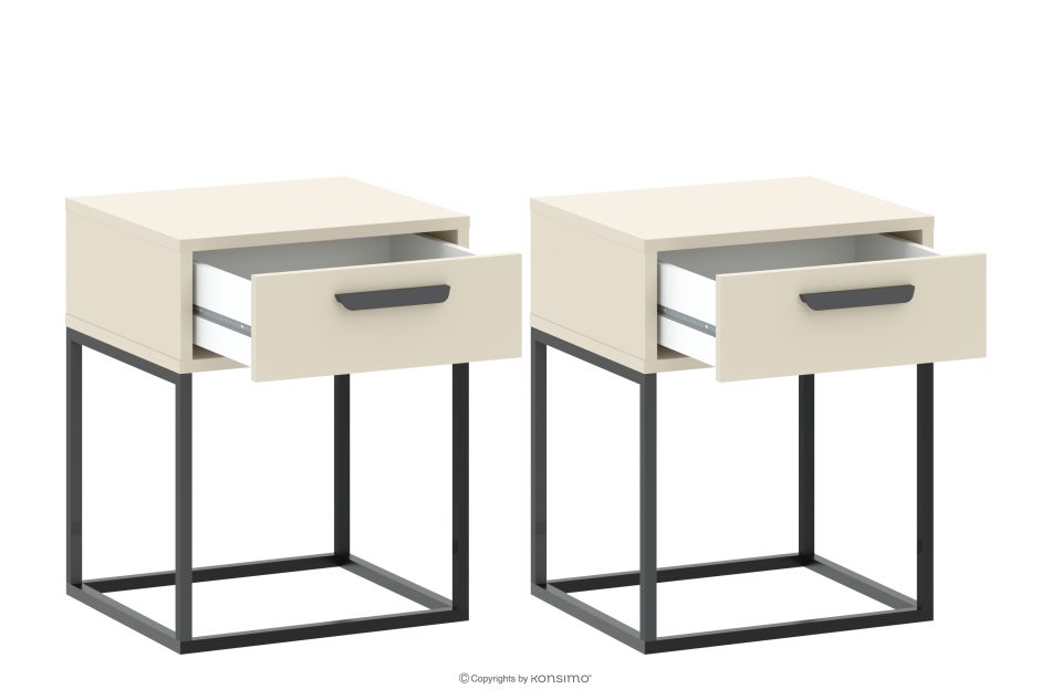 RECTUS Krémový nočný stolík so zásuvkou 2 ks krémová/čierna - obrázok 2