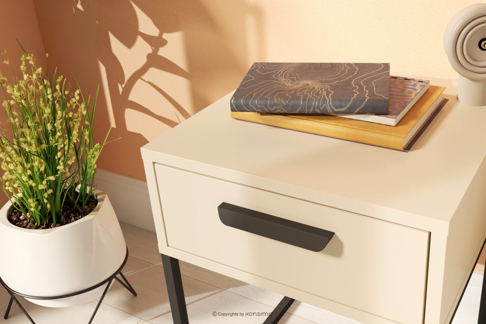 RECTUS Krémový nočný stolík so zásuvkou 2 ks krémová/čierna - obrázok 3