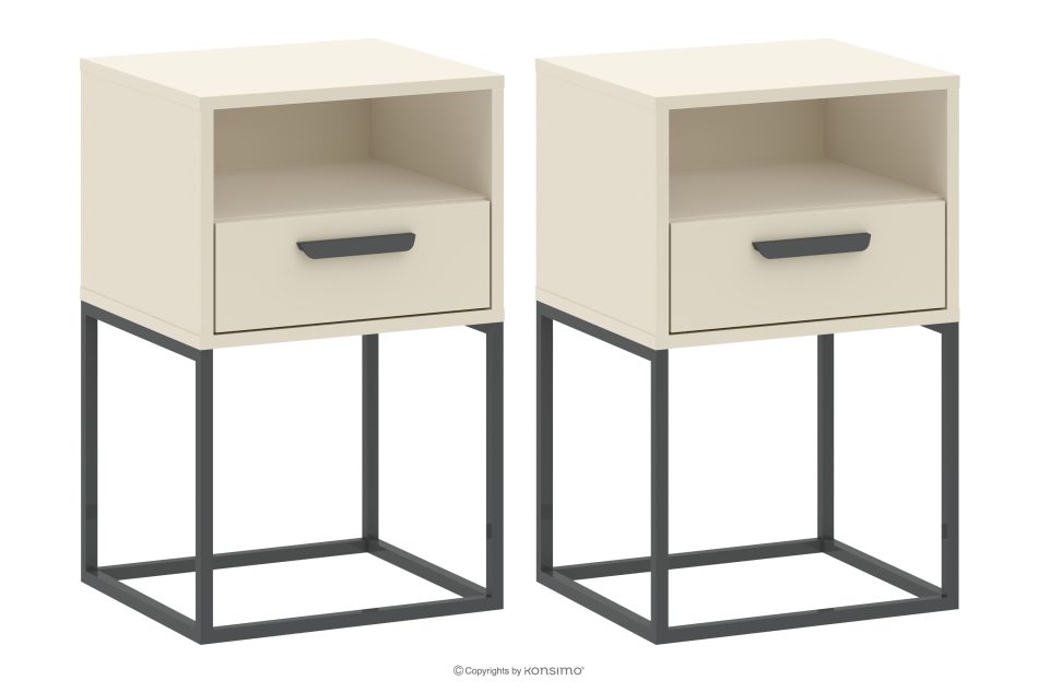 RECTUS Malý krémový nočný stolík so zásuvkou 2 ks krémová/čierna - obrázok 0