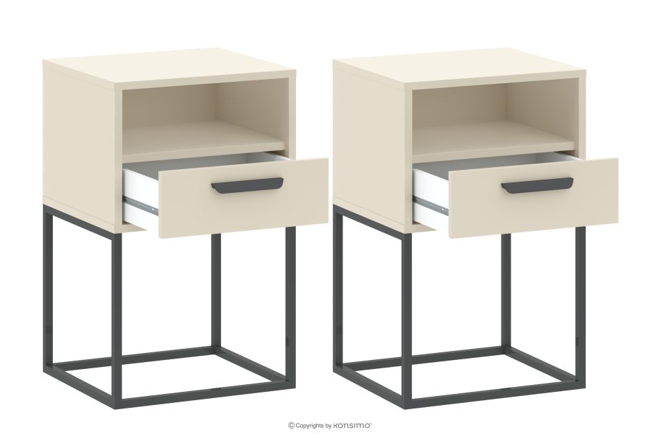 RECTUS Malý krémový nočný stolík so zásuvkou 2 ks krémová/čierna - obrázok 2