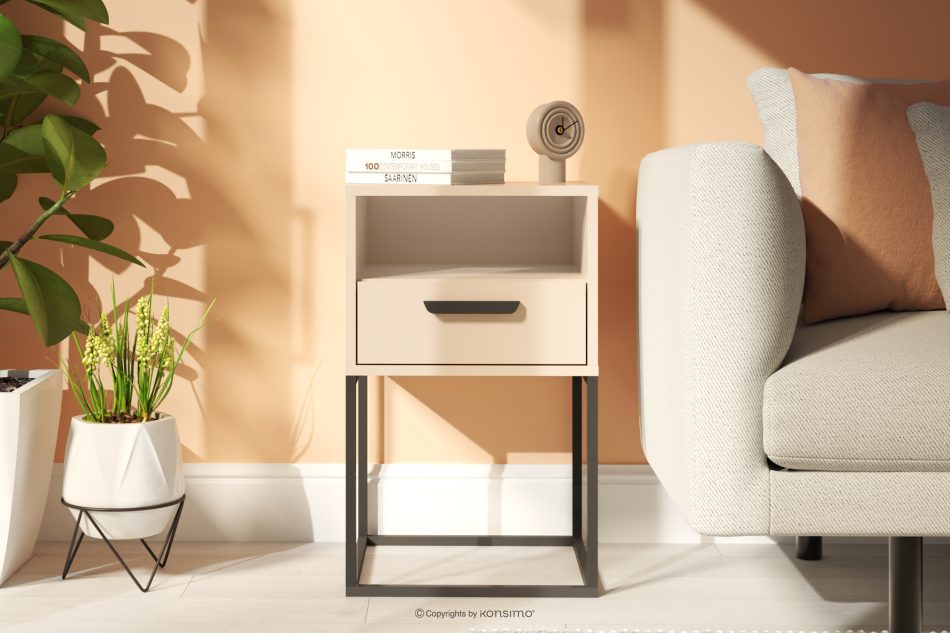 RECTUS Malý krémový nočný stolík so zásuvkou 2 ks krémová/čierna - obrázok 1