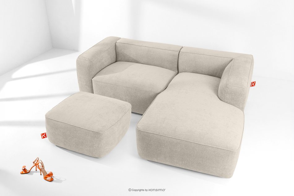 FUBBO Mäkký taburet z tkanej látky ekru ekru - obrázok 4