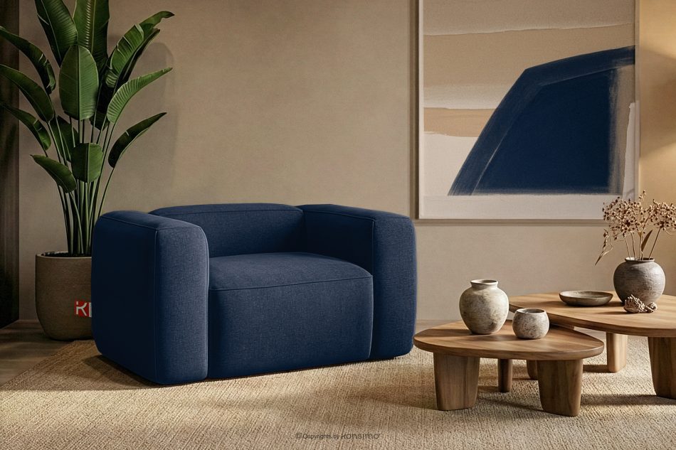 FUBBO Mäkké kreslo z tkanej látky námornícka modrá námornícka modrá - obrázok 8