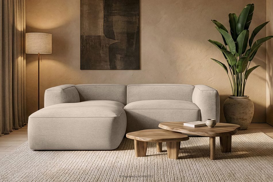 FUBBO Mäkká rohová pohovka z tkanej látky, vľavo krémový krémová - obrázok 11