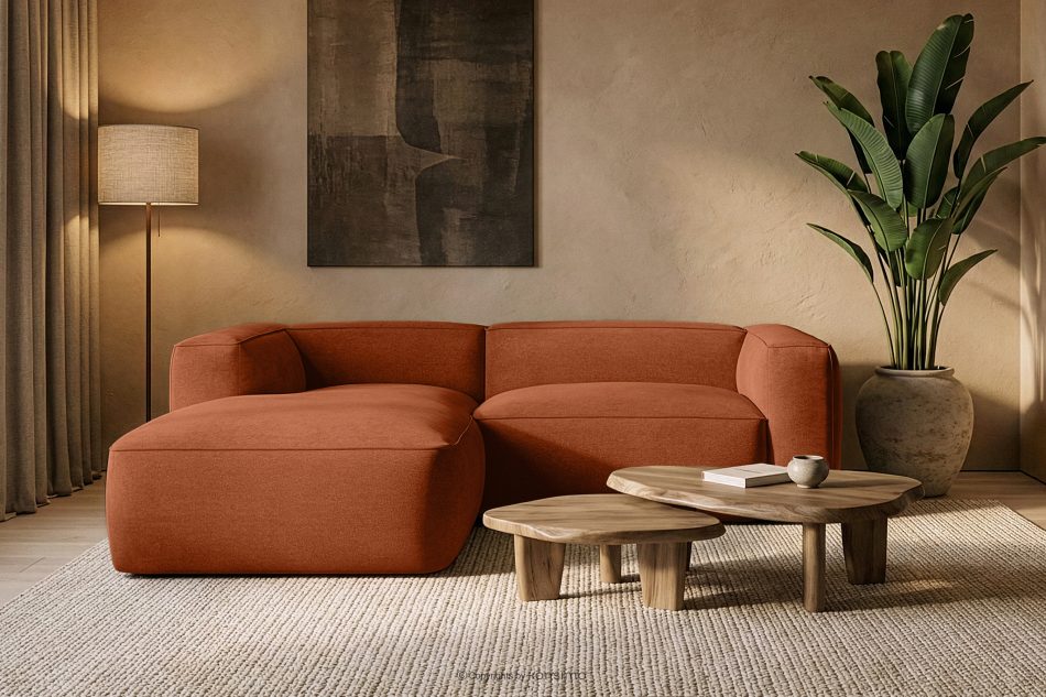 FUBBO Mäkká rohová pohovka z tkanej látky, vľavo ryšavý červená - obrázok 11