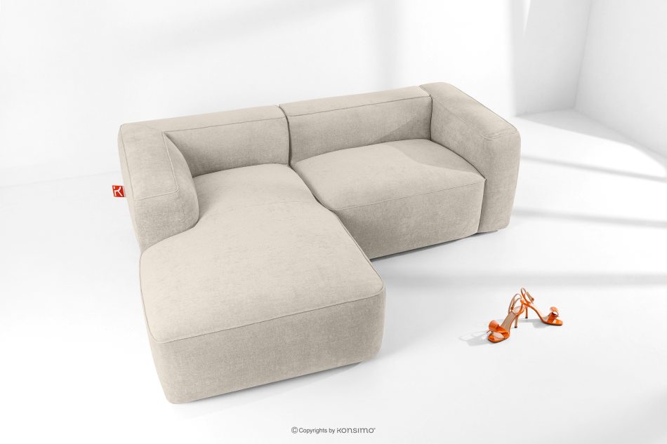 FUBBO Mäkká rohová pohovka z tkanej látky, vľavo ekru ekru - obrázok 1