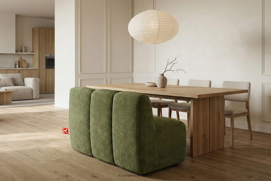 BRESCO Čalúnená jedálenská lavica 120 cm olivová ženilková látka olivová - obrázok 9