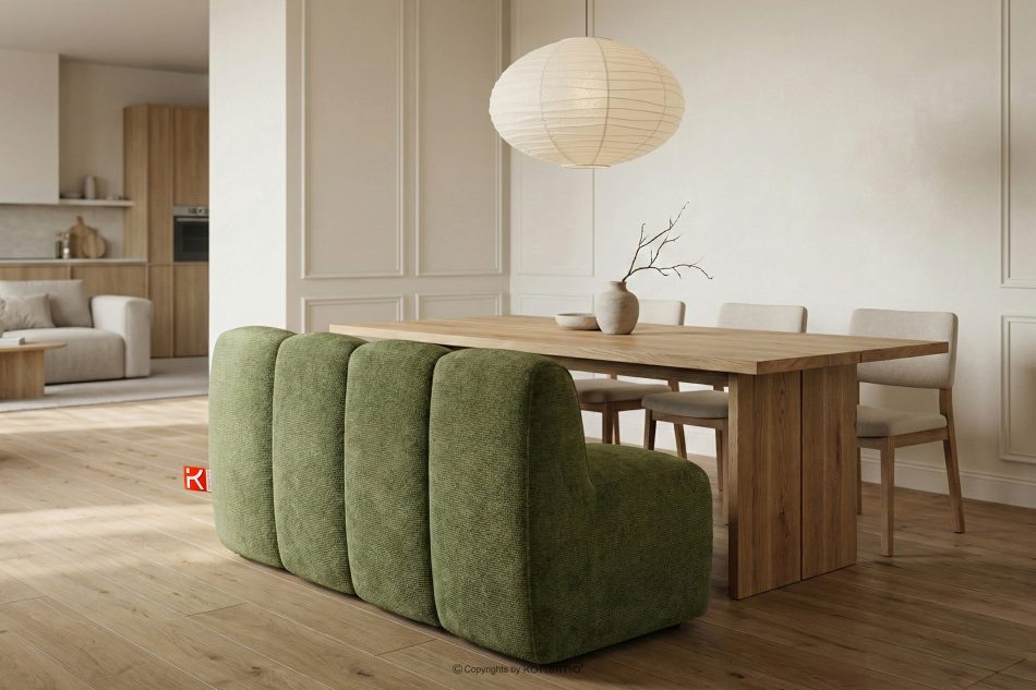 BRESCO Čalúnená lavica do jedálne 160 cm olivová ženilková látka olivová - obrázok 9