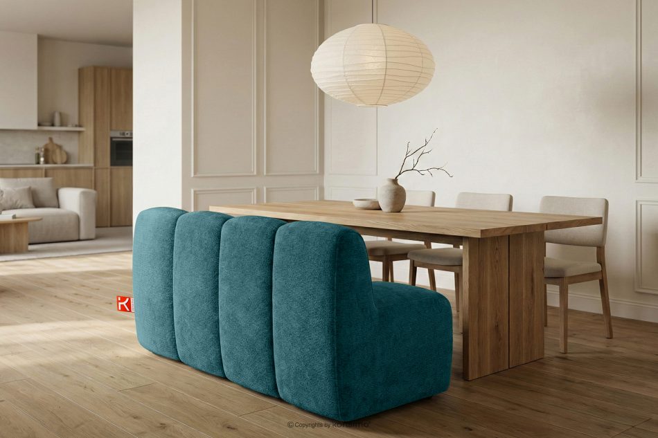 BRESCO Čalúnená lavica do jedálne 160 cm morská modrá ženilková látka morská modrá - obrázok 9