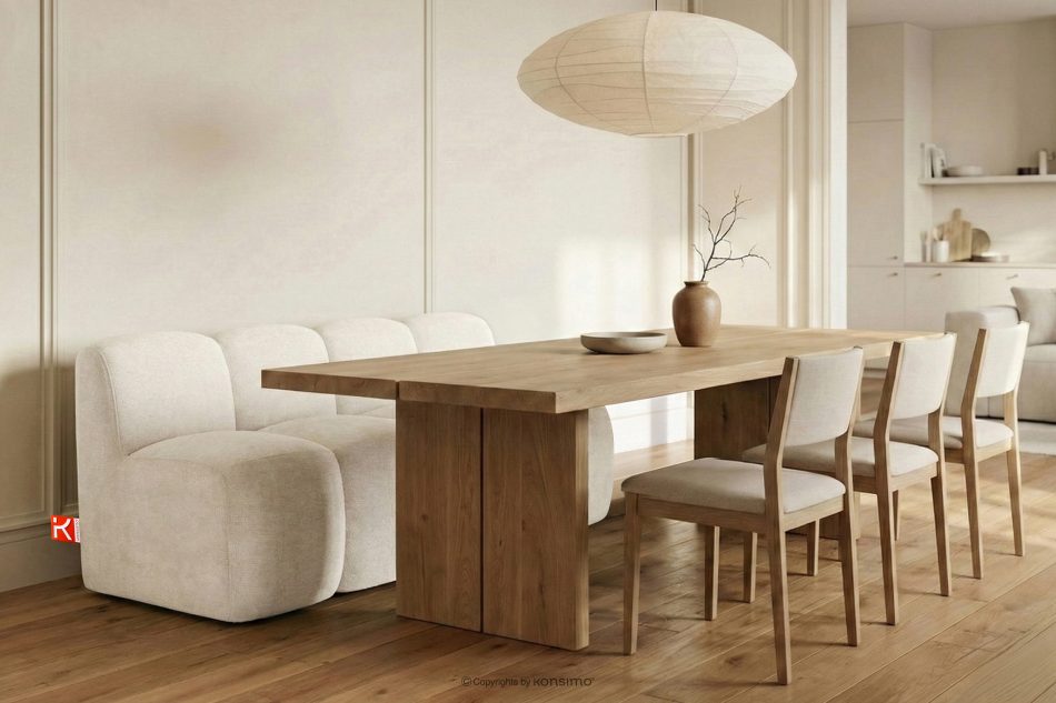 BRESCO Čalúnená lavica do jedálne 160 cm krémová ženilková látka krémová - obrázok 1