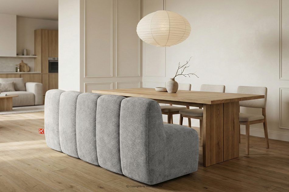 BRESCO Čalúnená lavica s operadlom 200 cm svetlošedá ženilková látka svetlo šedá - obrázok 9