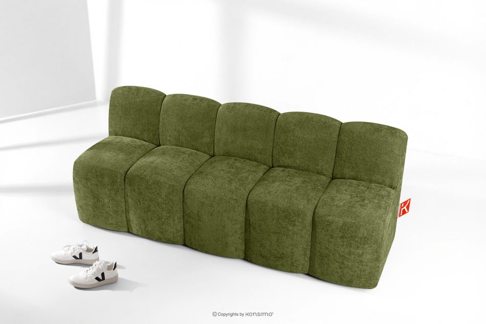 BRESCO Čalúnená lavica s operadlom 200 cm olivová ženilková látka olivová - obrázok 8